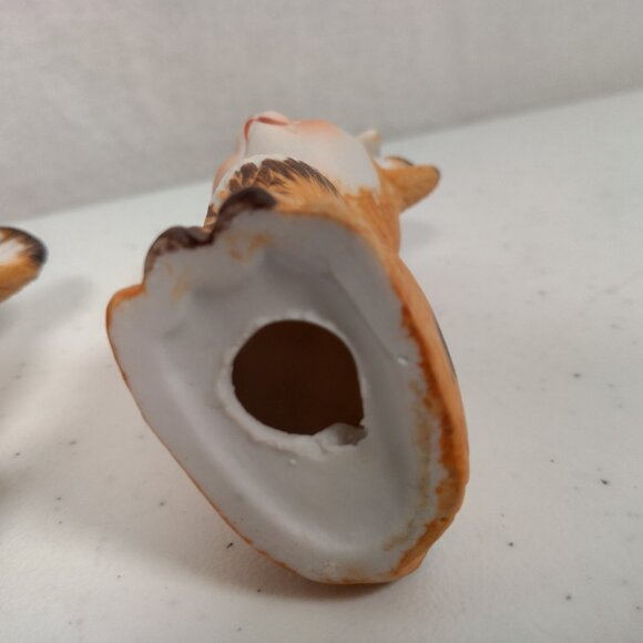 Vintage Deer Figurine Pair Anthropromorphic Bisque Porcelain Kitschy Butterfly - Picture 14 of 16